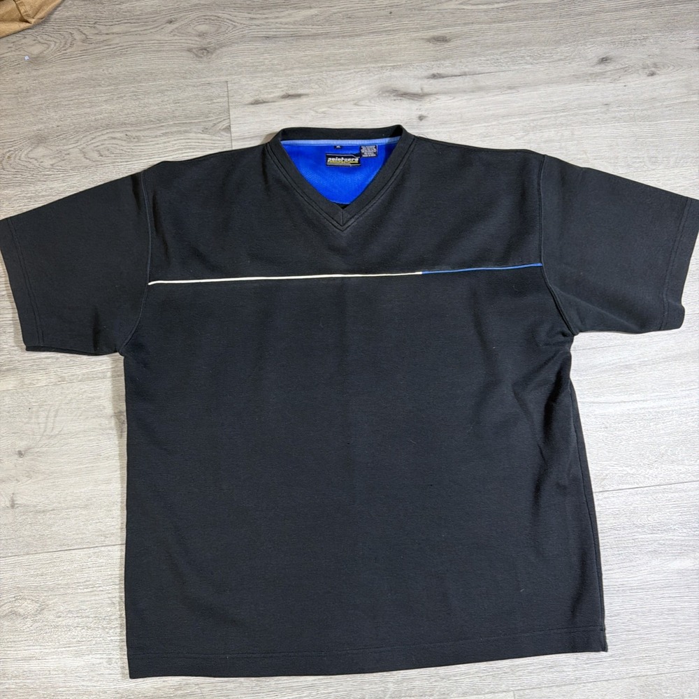 Point Zero Y2K Athletic V Neck Shirt Men XL Black Blue Performance Techwear Tee